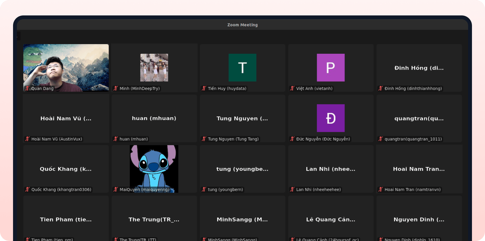 Zoom Meeting interface showing video conference participants